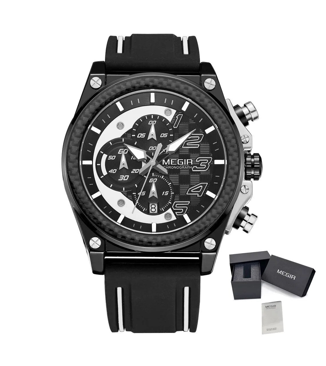 MEGIR Chronograph Sport Watch Men Silicone Military Wrist Watches Waterproof Date Clock Top Brand Quartz Watch Reloj Hombre 2051-14