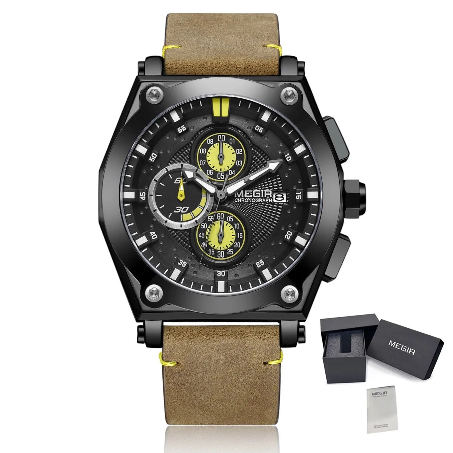 MEGIR Blue Quartz Men Watches Top Brand Leather Strap Chronograph Sport Wrist Watch Men Clock Relogio Masculino Reloj Hombre-16