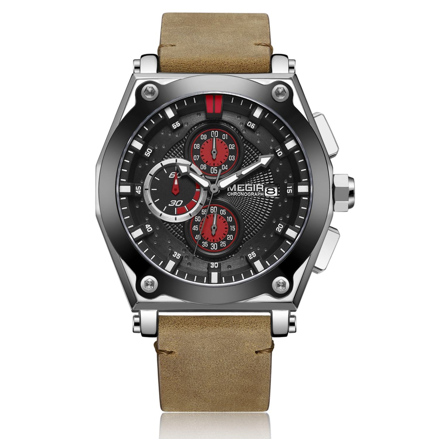 MEGIR Blue Quartz Men Watches Top Brand Leather Strap Chronograph Sport Wrist Watch Men Clock Relogio Masculino Reloj Hombre-6