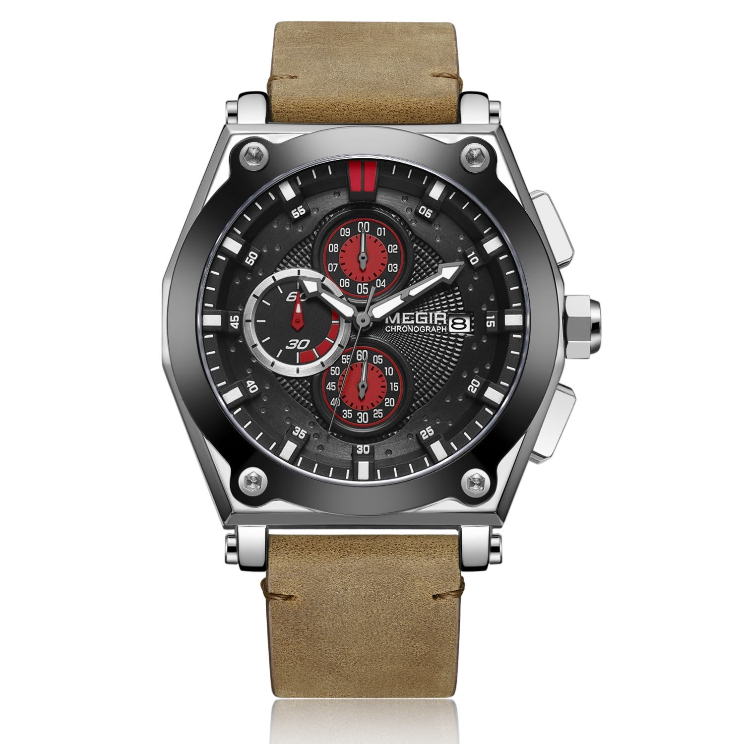 MEGIR Blue Quartz Men Watches Top Brand Leather Strap Chronograph Sport Wrist Watch Men Clock Relogio Masculino Reloj Hombre-6
