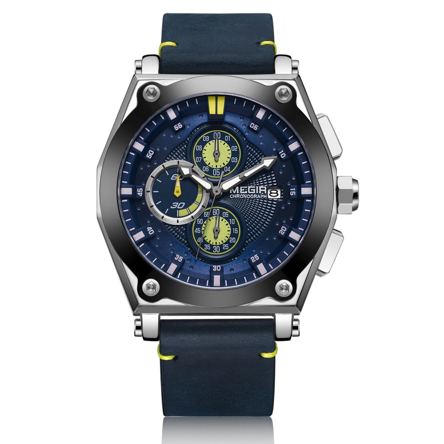 MEGIR Blue Quartz Men Watches Top Brand Leather Strap Chronograph Sport Wrist Watch Men Clock Relogio Masculino Reloj Hombre-8