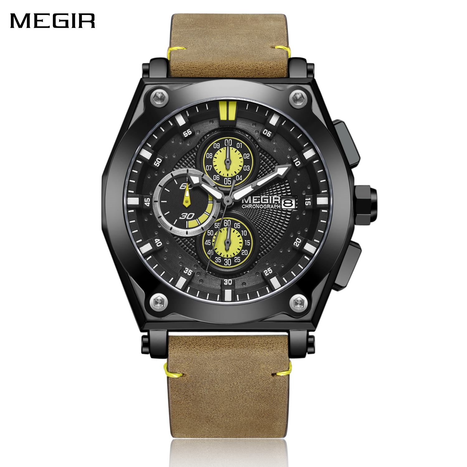 MEGIR Blue Quartz Men Watches Top Brand Leather Strap Chronograph Sport Wrist Watch Men Clock Relogio Masculino Reloj Hombre-0