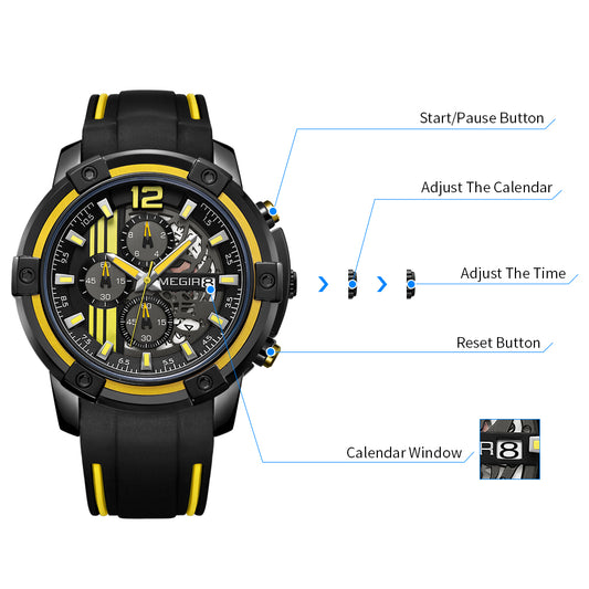 MEGIR Chronograph Mens Sport Watches with Silicone Band Big Dial Military Quartz Watch Men Clock Relogio Masculino Reloj Hombre-10