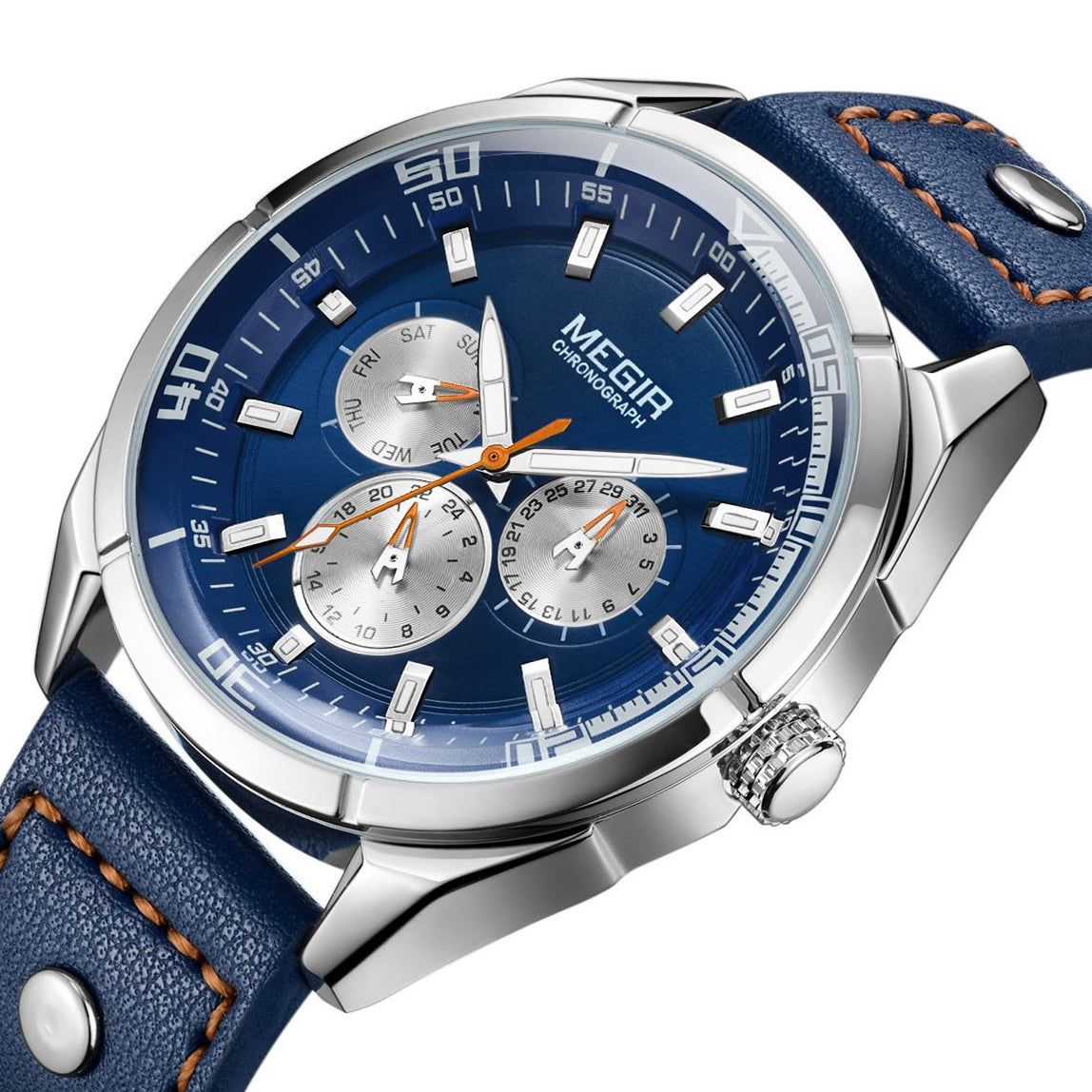 MEGIR Brand Quartz Men Watch Relogio Masculino Leather Strap Military Business Wrist Watches Men Clock Hour Time Man Chronograph-5