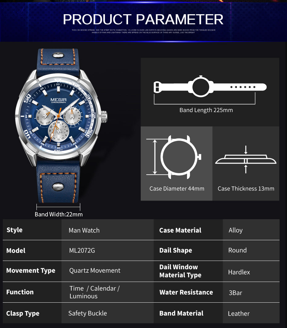 MEGIR Brand Quartz Men Watch Relogio Masculino Leather Strap Military Business Wrist Watches Men Clock Hour Time Man Chronograph-11
