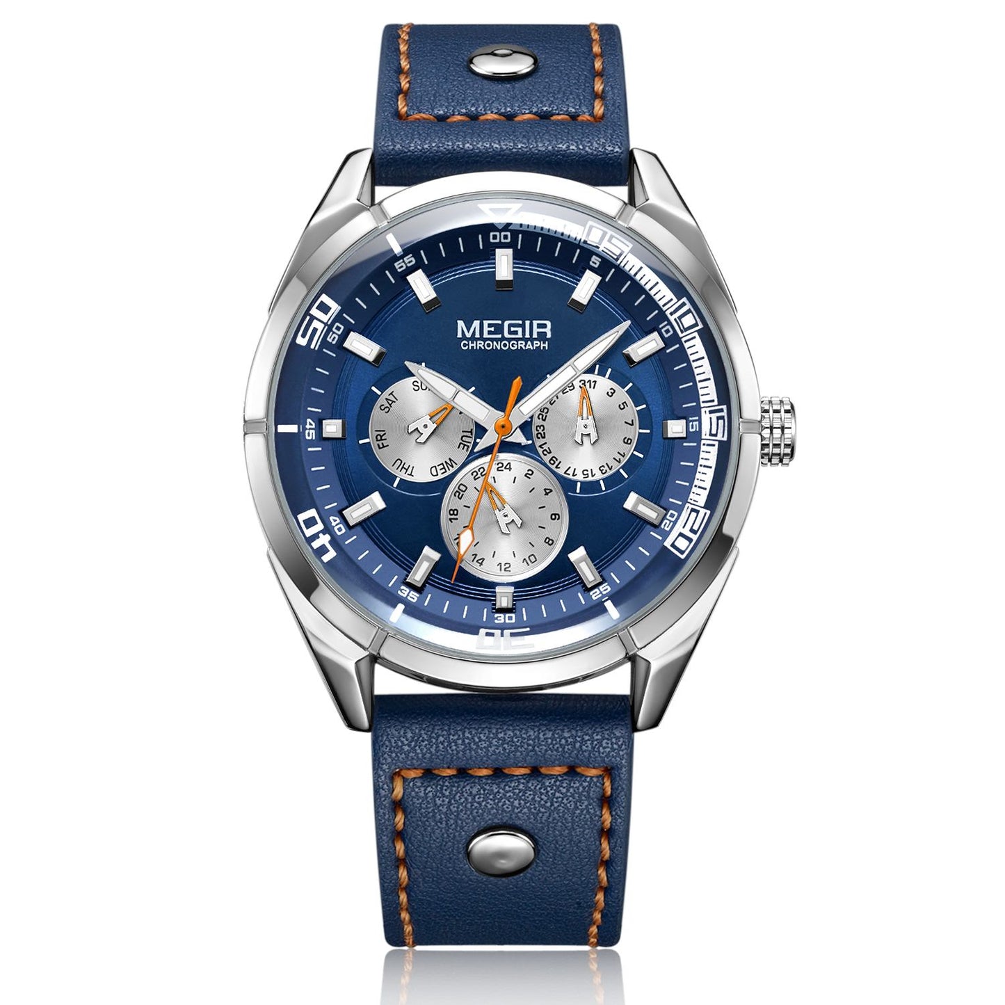 MEGIR Brand Quartz Men Watch Relogio Masculino Leather Strap Military Business Wrist Watches Men Clock Hour Time Man Chronograph-6