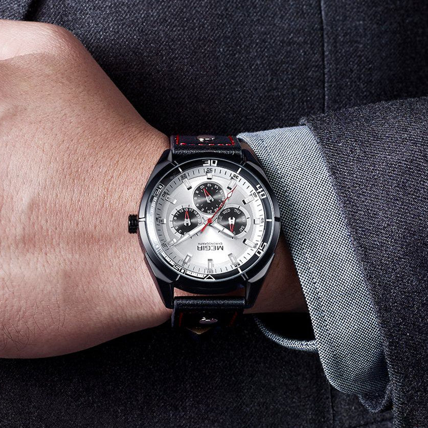 MEGIR Brand Quartz Men Watch Relogio Masculino Leather Strap Military Business Wrist Watches Men Clock Hour Time Man Chronograph-3