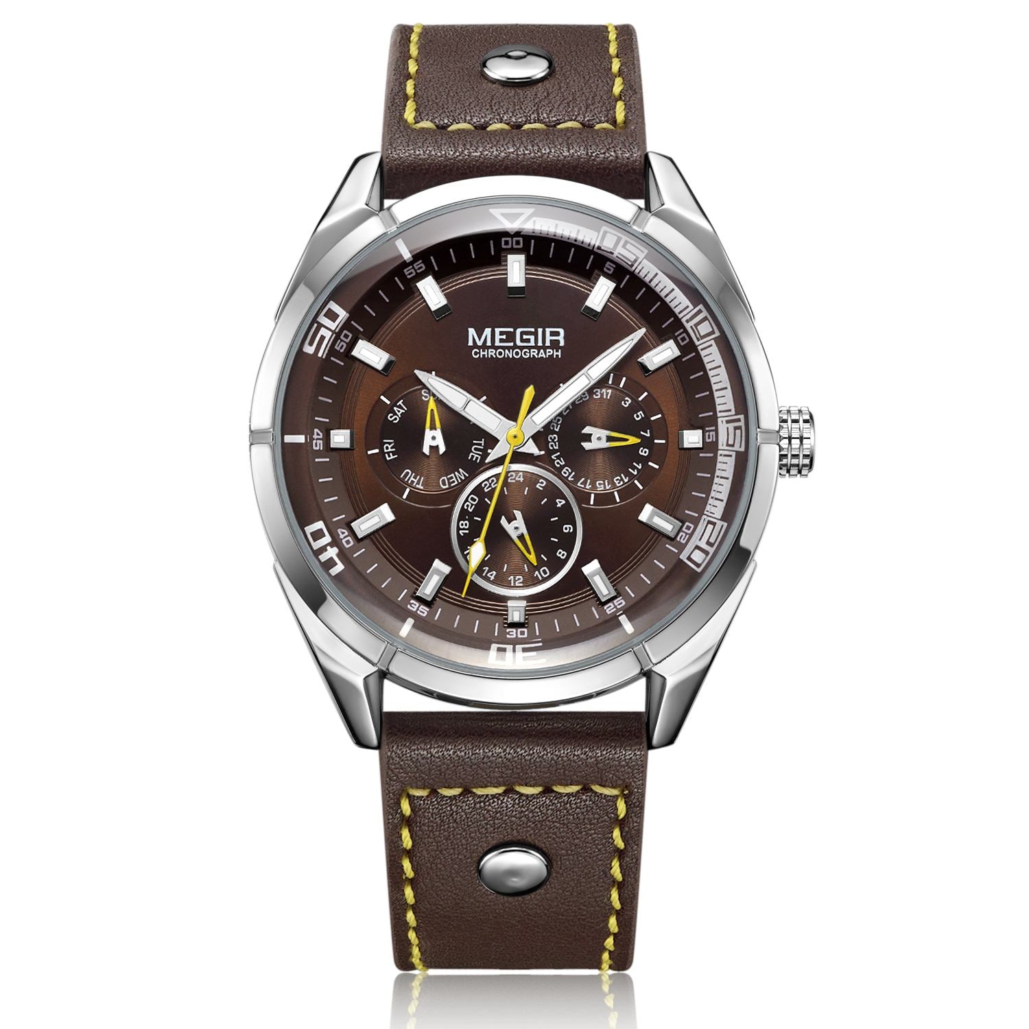 MEGIR Brand Quartz Men Watch Relogio Masculino Leather Strap Military Business Wrist Watches Men Clock Hour Time Man Chronograph-9