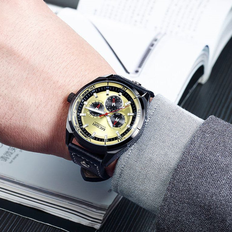 MEGIR Brand Quartz Men Watch Relogio Masculino Leather Strap Military Business Wrist Watches Men Clock Hour Time Man Chronograph-2