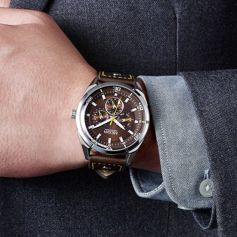 MEGIR Brand Quartz Men Watch Relogio Masculino Leather Strap Military Business Wrist Watches Men Clock Hour Time Man Chronograph-4