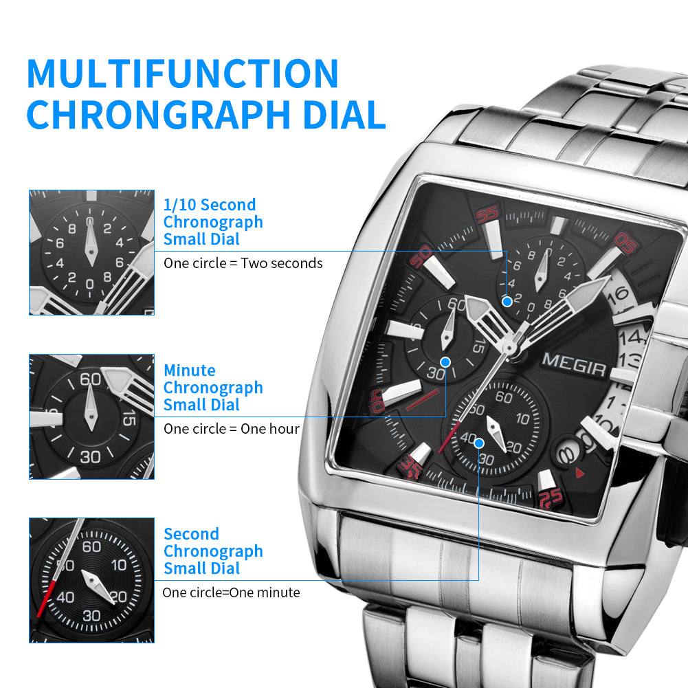 MEGIR Original Luxury Men Watch Stainless Steel Mens Quartz Wrist Watches Business Big Dial Wristwatches Relogio Masculino 2018-6