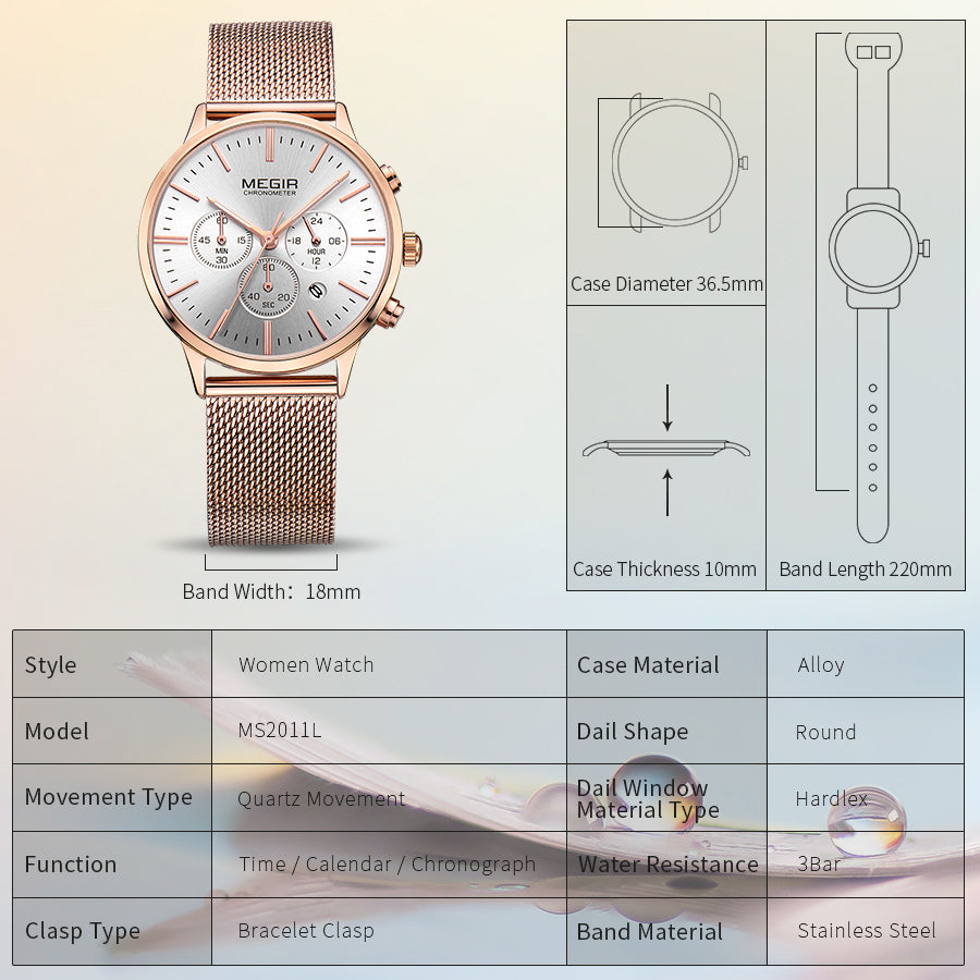 MEGIR Brand Luxury Women Watches Fashion Quartz Ladies Watch Sport Relogio Feminino Wristwatch Waterproof Dress Clock 2011-10