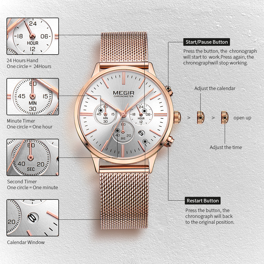 MEGIR Brand Luxury Women Watches Fashion Quartz Ladies Watch Sport Relogio Feminino Wristwatch Waterproof Dress Clock 2011-11