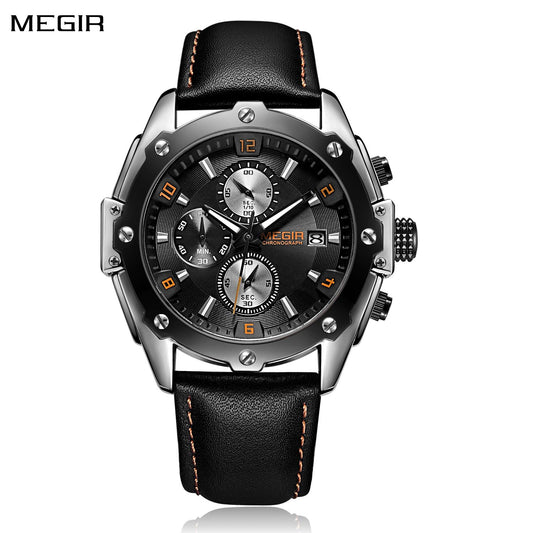 MEGIR Black Mens Watches Top Brand Luxury Chronograph Sports Quartz Wrist Watch Man Clock Waterproof Army Military Wristwatches-0