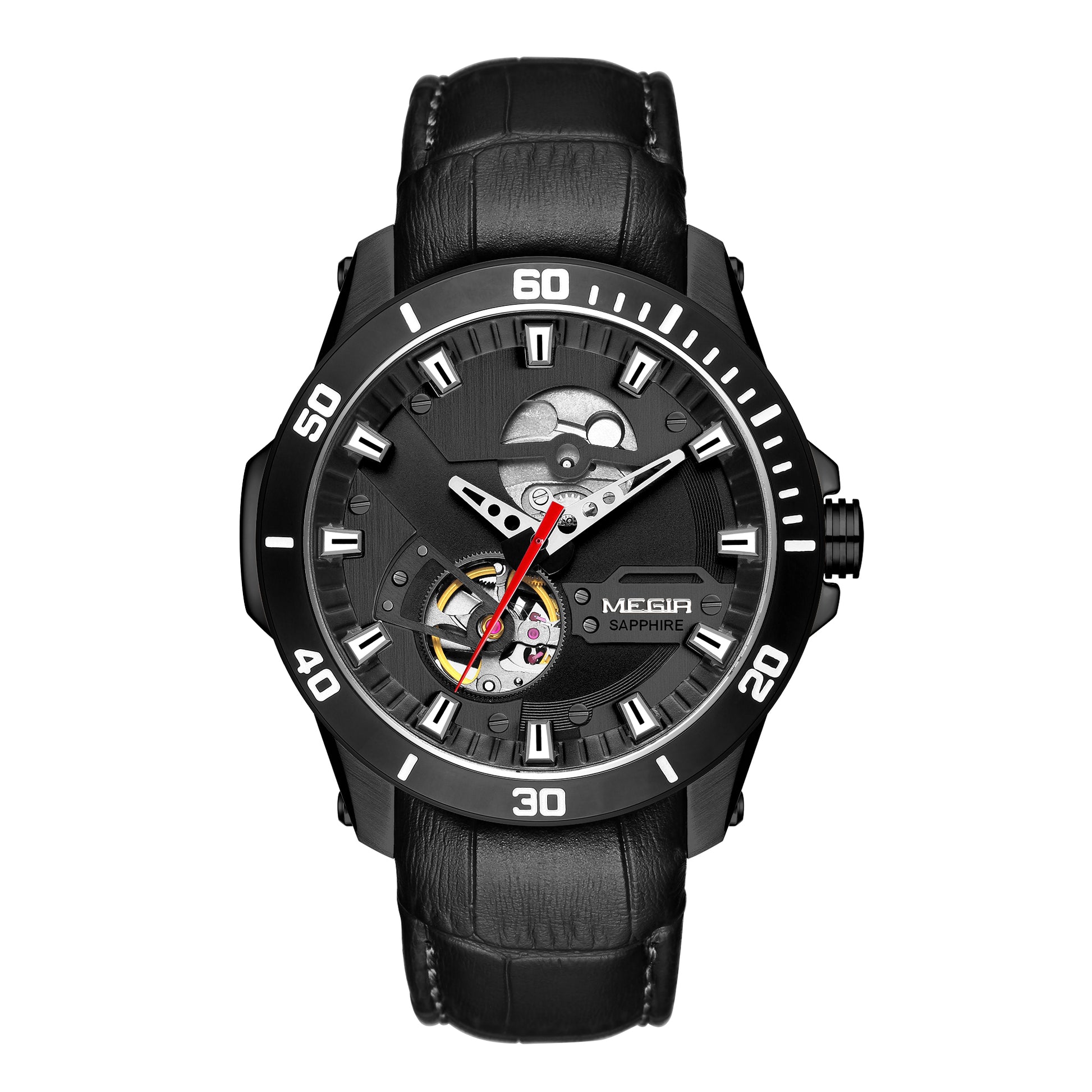 MEGIR Fashion Leather Watches for Men Sapphire Stainless Steel Automatic Mechanical Watch Sports Clock Montre Homme-5