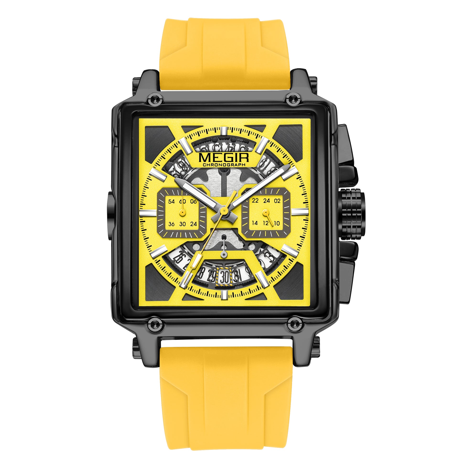 MEGIR Top Brand Men Watches Fashion Sport Military Chronograph Luminous Square Silicone Band Quartz Wristwatch Relogio Masculino-6