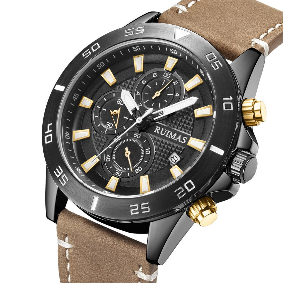 RUIMAS Luxury Brand Mens Watches Quartz Leather Strap Wristwatch Waterproof Clock Sports Large Dial Watch Auto Date Montre Homme-7