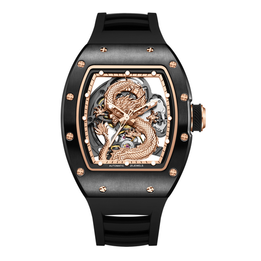New Automatic Mechanical Skeleton Men Watch Luxury Stainless Steel Case Tonneau Dial Wristwatch Waterproof Sport Watches 9190-15-0