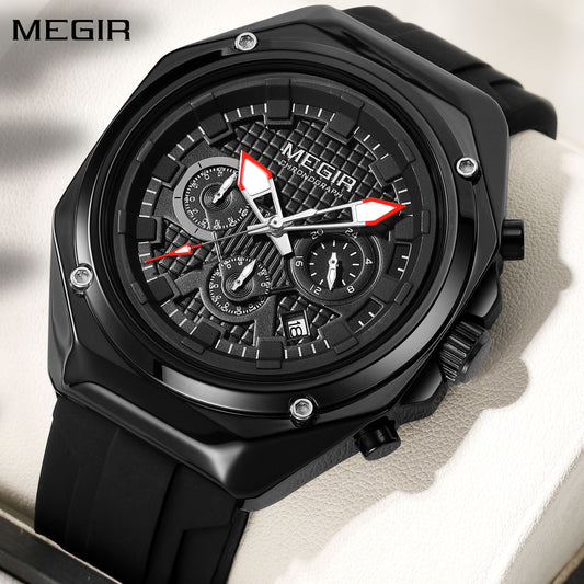 MEGIR Brand Men Quartz Watch Luxury Sport Wristwatches Waterproof Luminous 24 Hours Chronograph Clock Date Reloj Hombre 8118-0