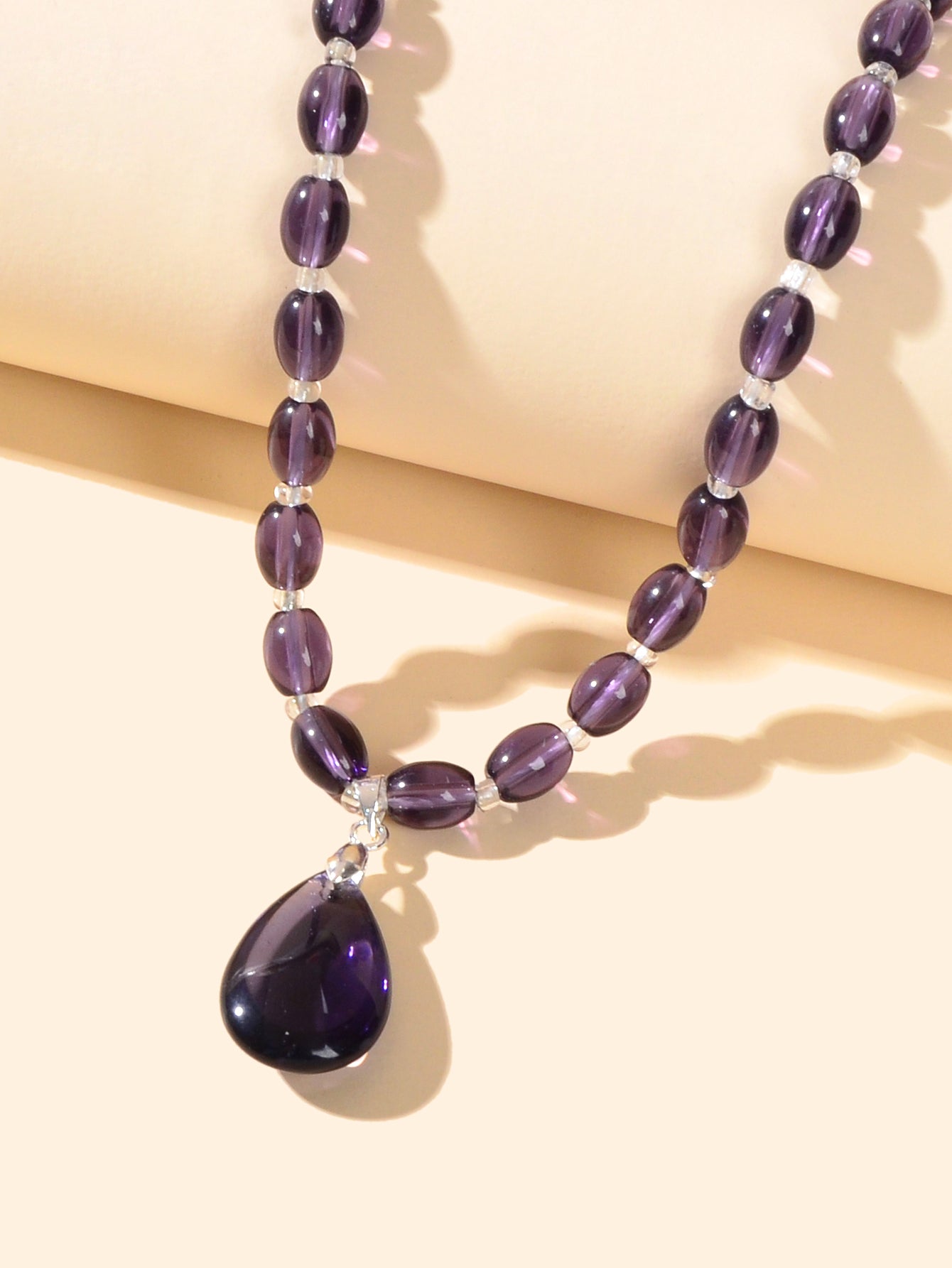 Ethnic Jewelry Sweater Chain Purple Beaded Water Drop Pendant Bohemian Necklace-2