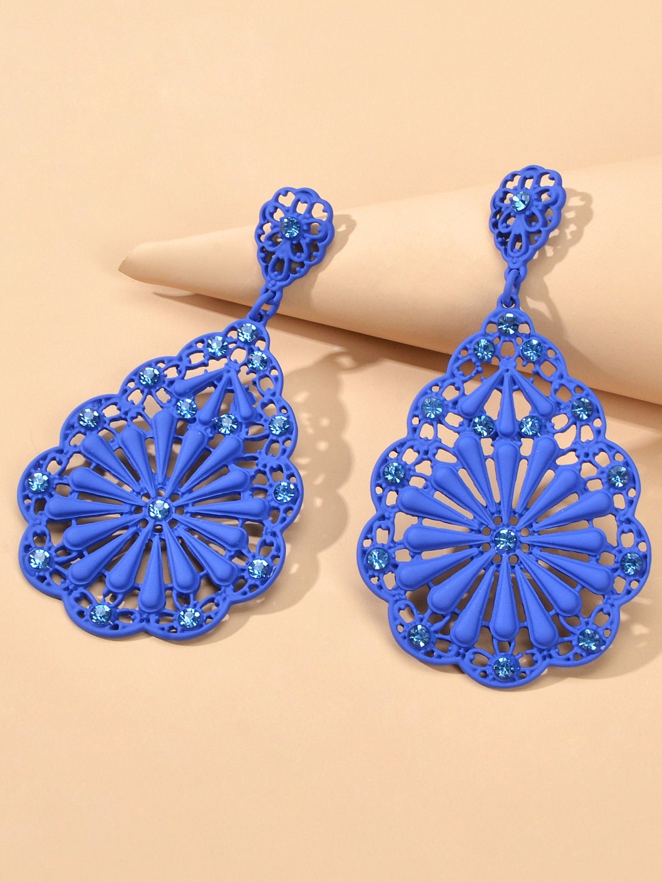 Traditional Ethnic Jewellery Rhinestone Hollow Flower Water Drop Holiday Earring-2