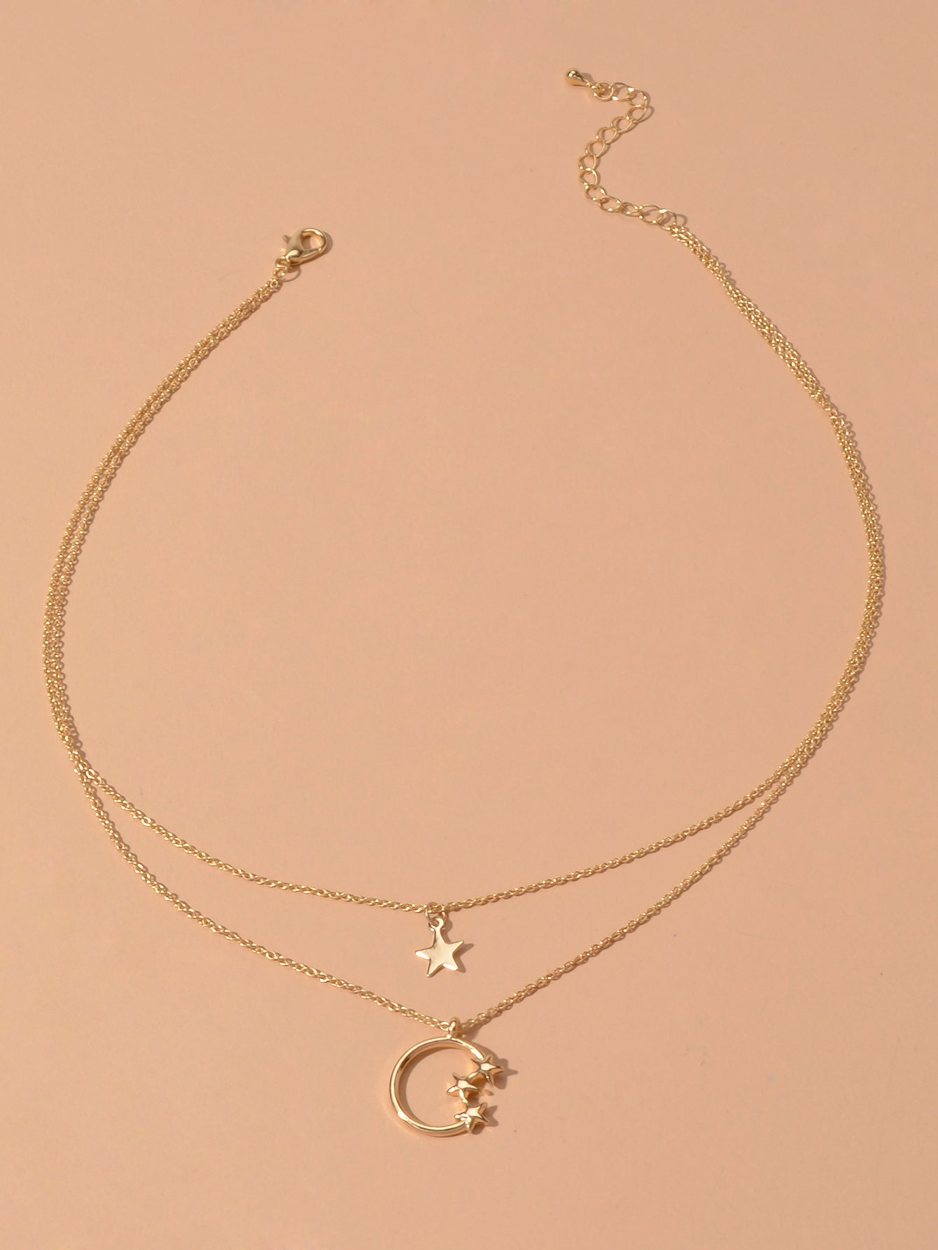 Awesome Jewelry Double layer Chain Star Circle Pendant Necklace Engagement Gift-2
