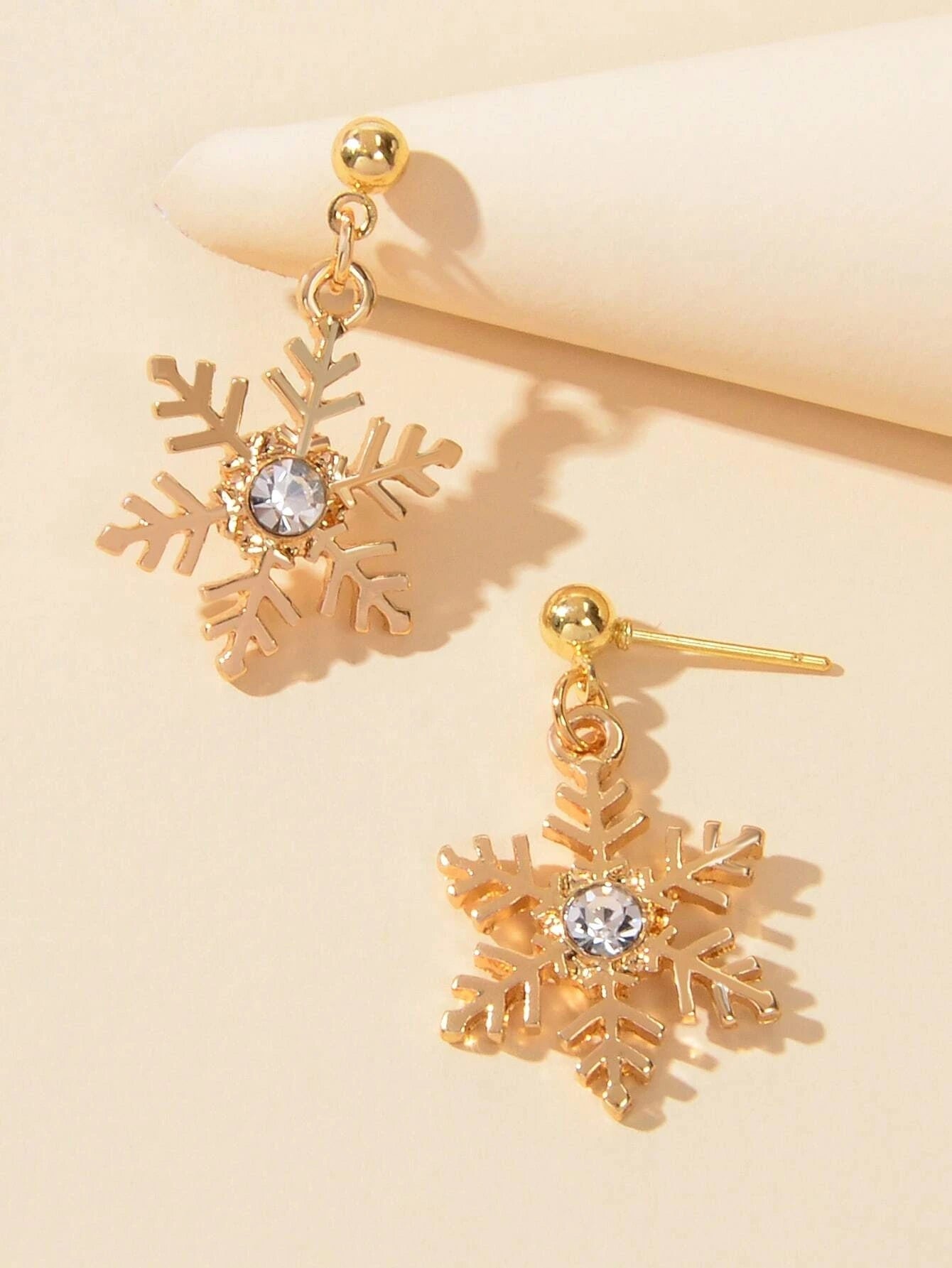Christmas Jewellery Rhinestone Gold Snowflake Drop Earrings Festival Accessories-2