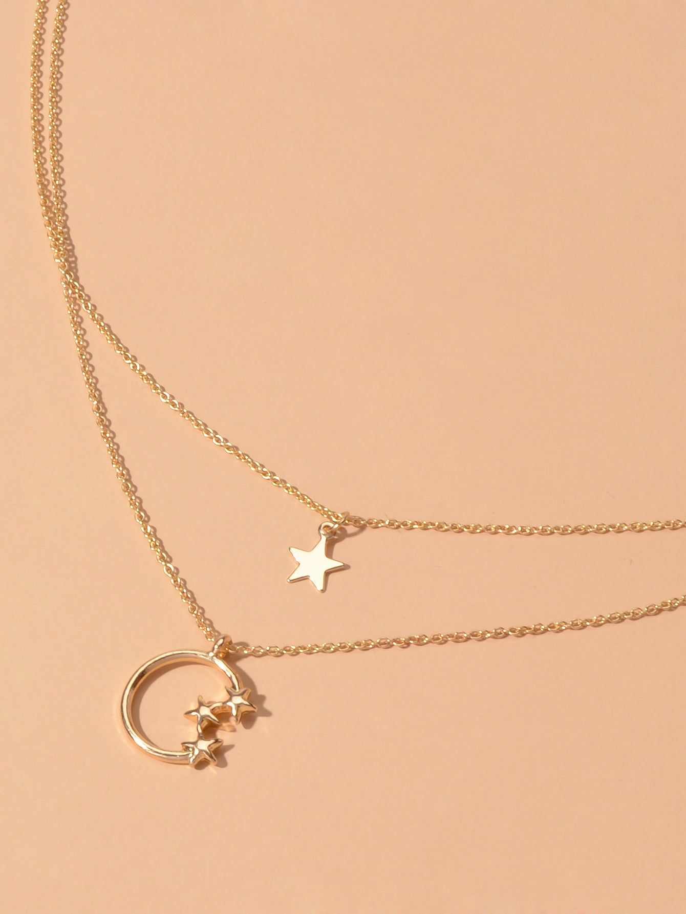 Awesome Jewelry Double layer Chain Star Circle Pendant Necklace Engagement Gift-3