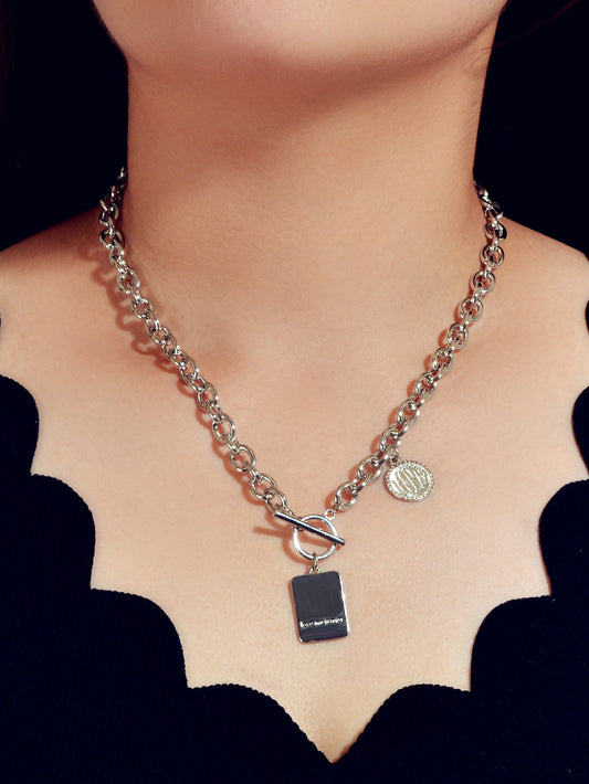 Punk Rock Love Letter Round Square Pendant Chunky Necklace Lover Hip-Hop Jewelry-0