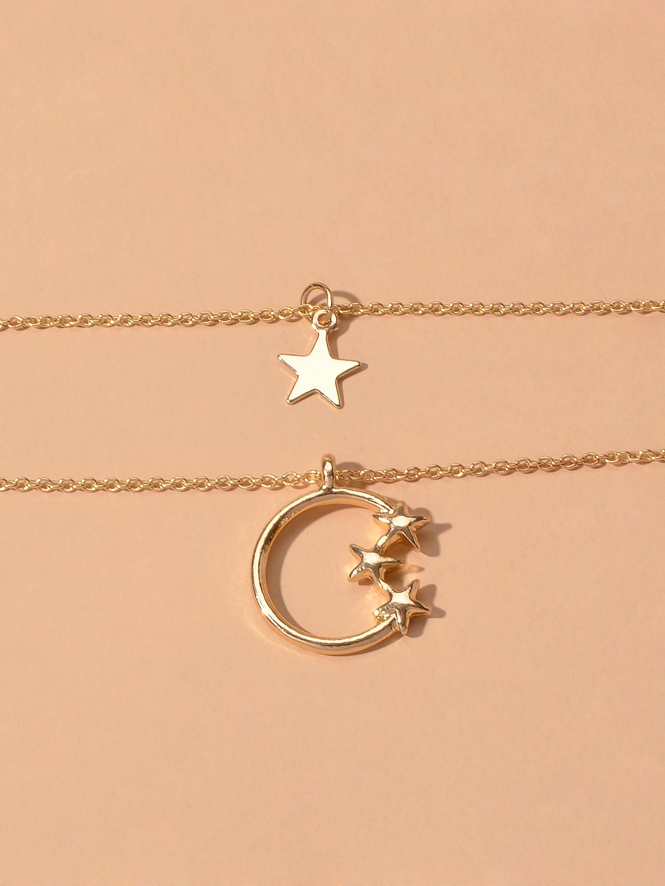 Awesome Jewelry Double layer Chain Star Circle Pendant Necklace Engagement Gift-4