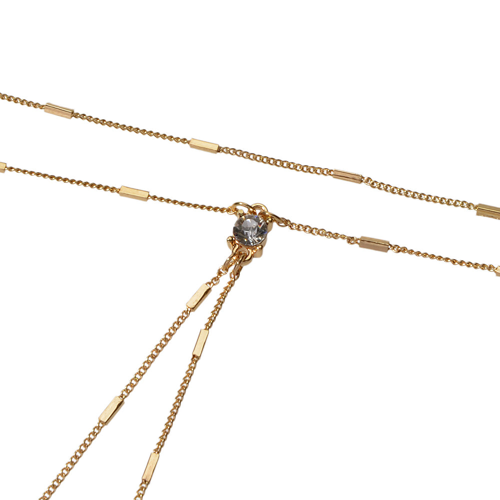 Rhinestone Double layer Long Chain Y-lariat Fringe Necklace Textured Jewellery-3