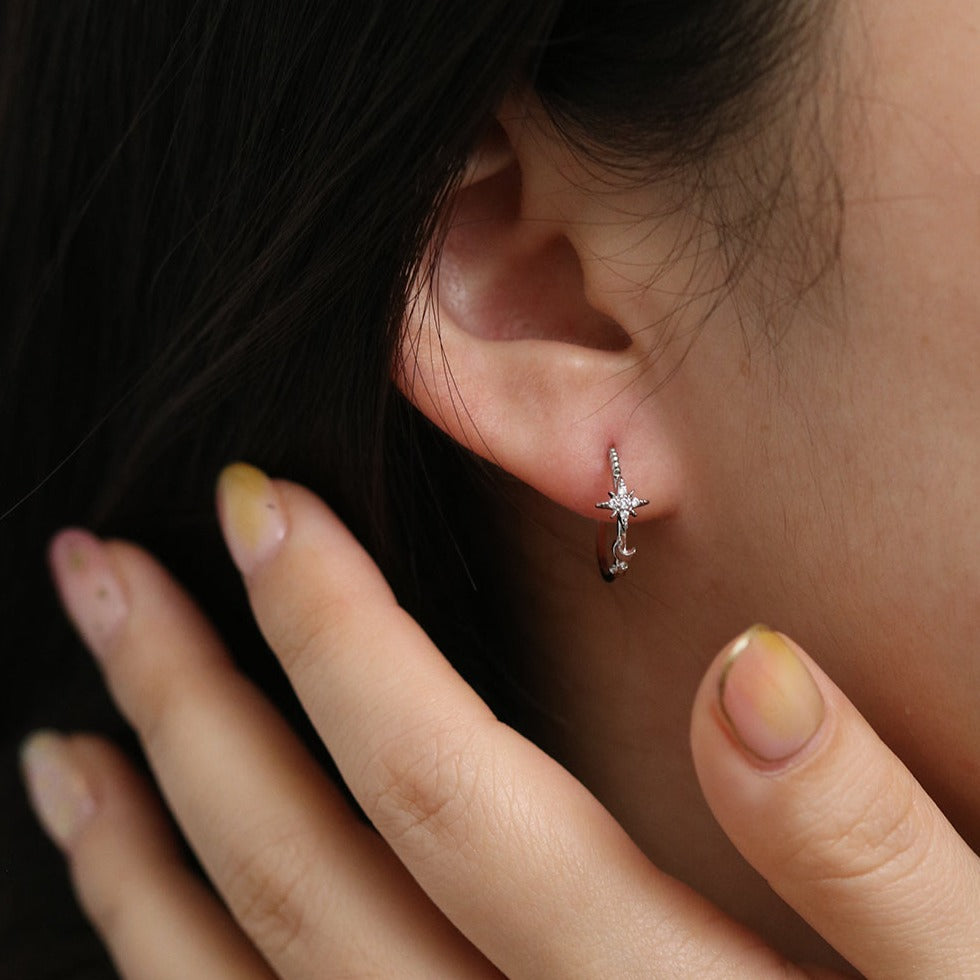 Moon and star semi-hoop earrings-3