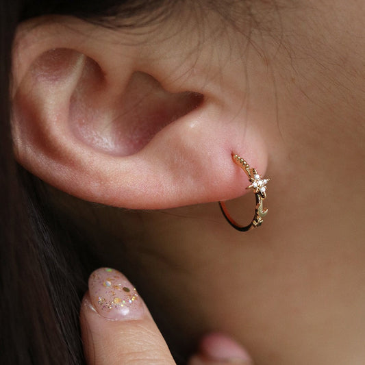 Moon and star semi-hoop earrings-0