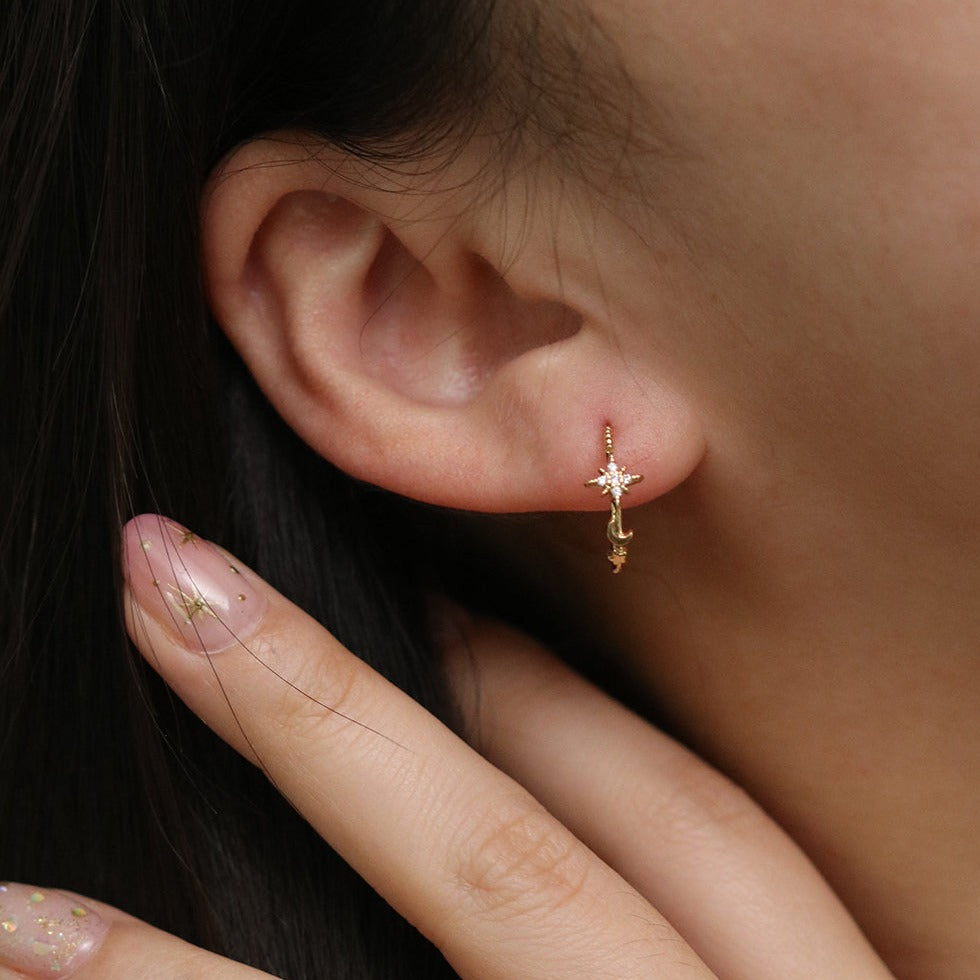 Moon and star semi-hoop earrings-2