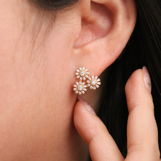 Triangle Flower Stud Earrings-0