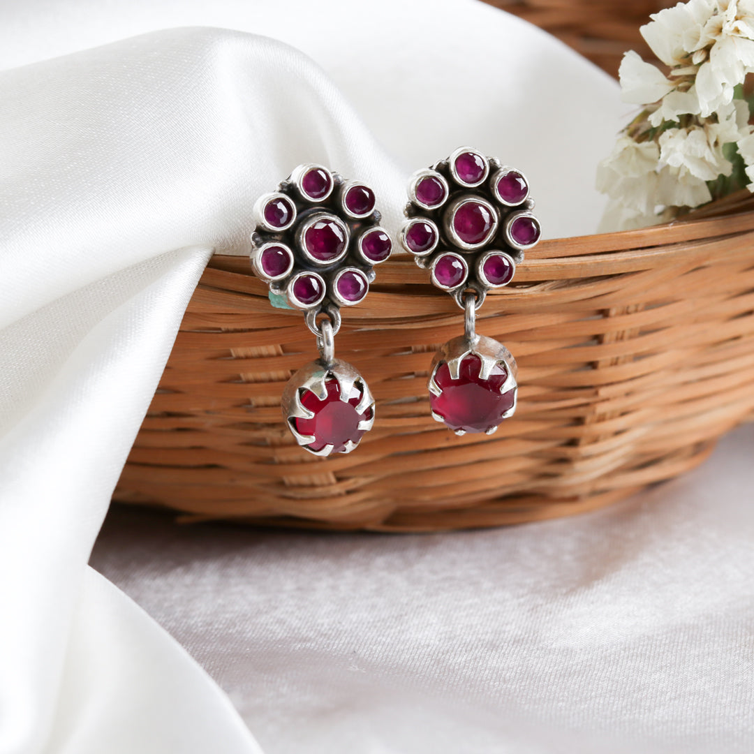 Ruby Floral Drop Earrings-2