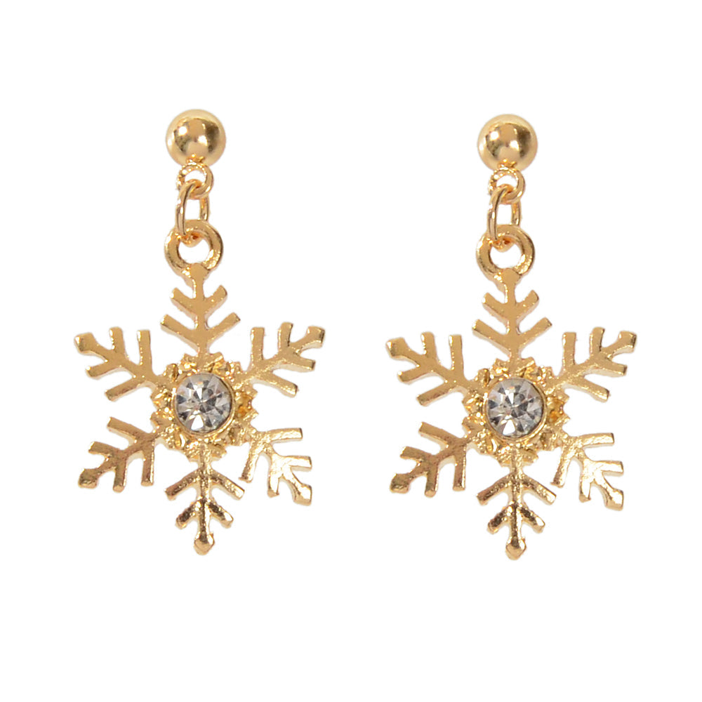 Christmas Jewellery Rhinestone Gold Snowflake Drop Earrings Festival Accessories-4