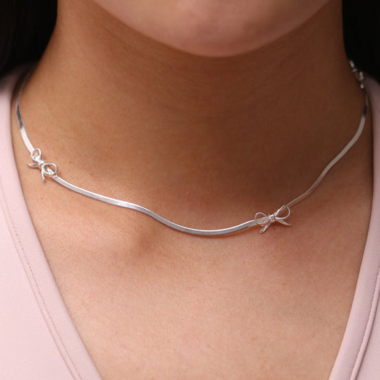 Bow snake chain necklace-0