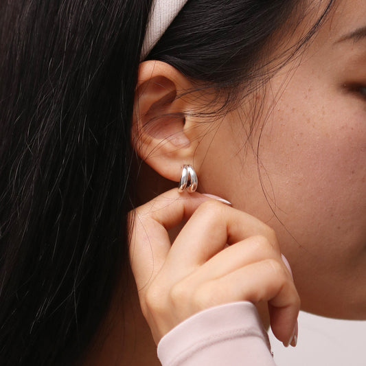 Bold Double Semi-Hoop Earrings-0