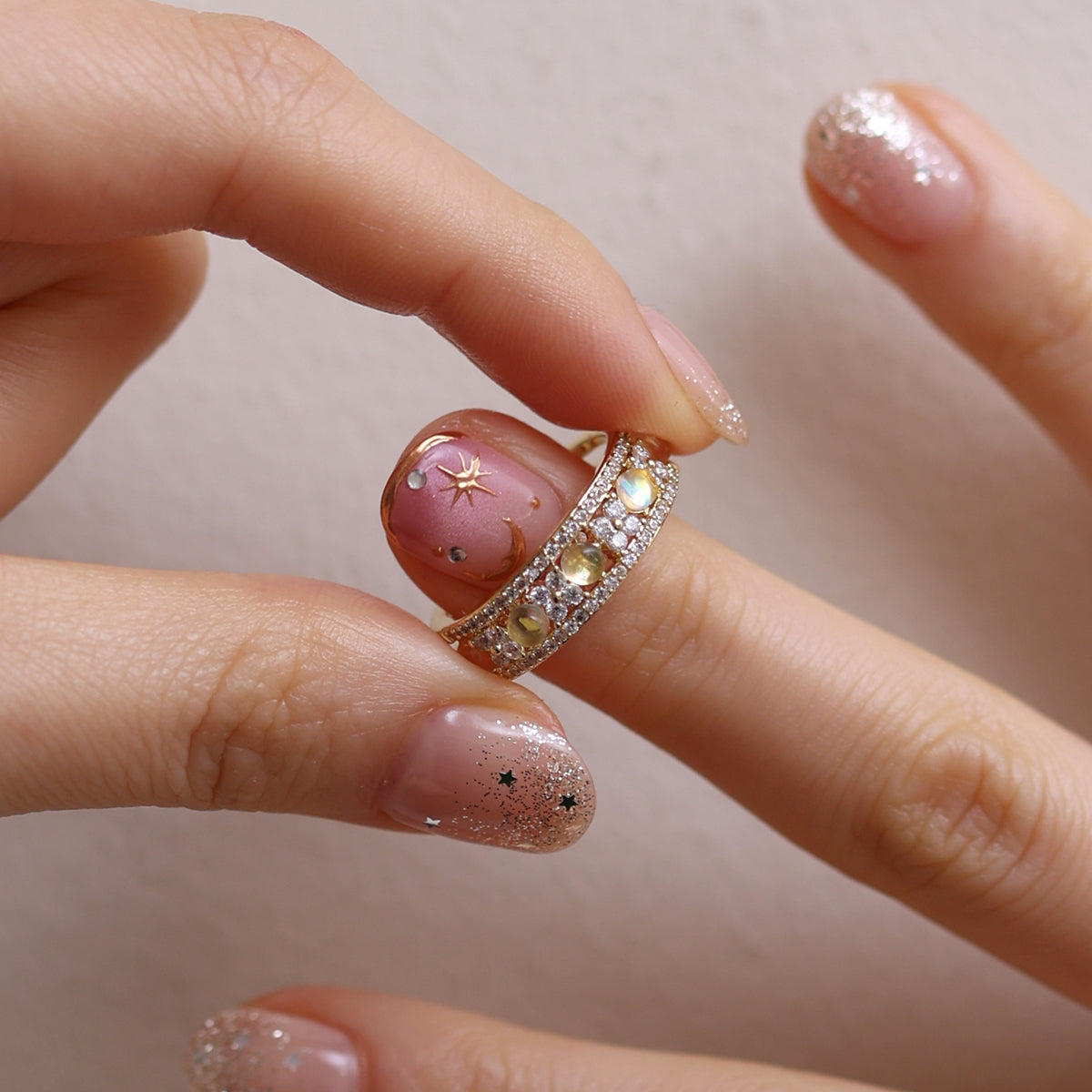 Moonstone flower layered ring-1