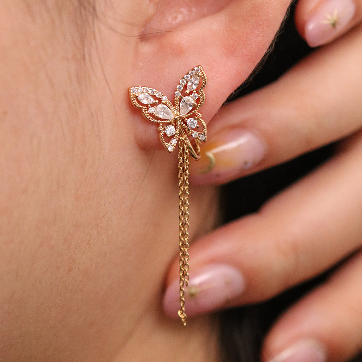 Butterfly Drop Clip On Earrings-2