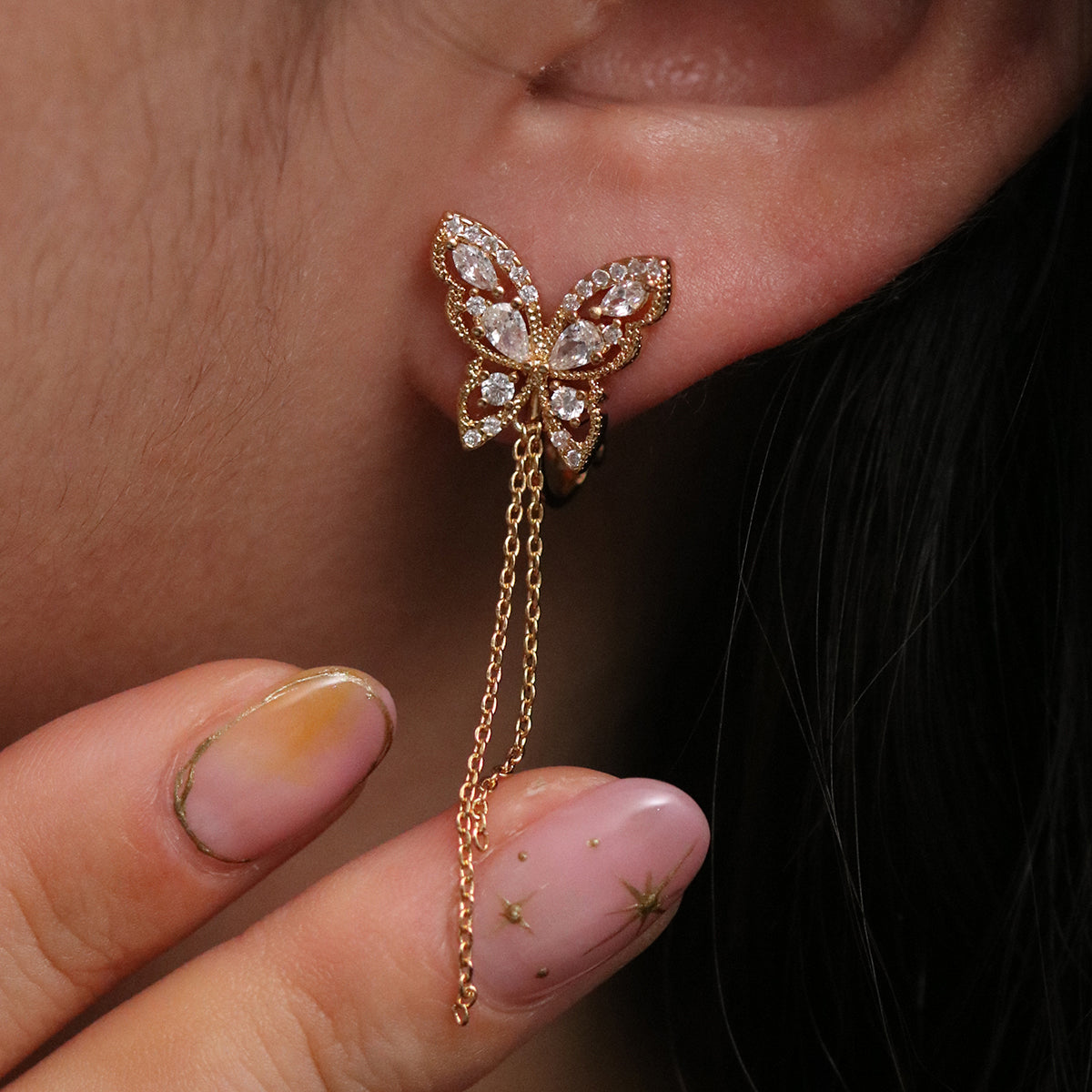 Butterfly Drop Clip On Earrings-3