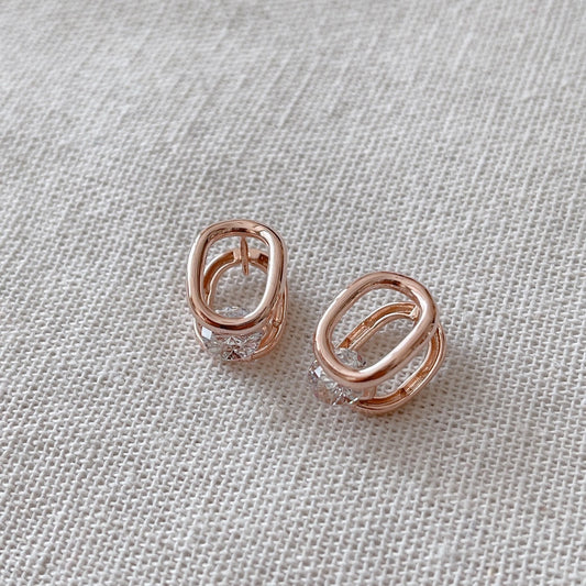 Cubic oval huggie earrings-0