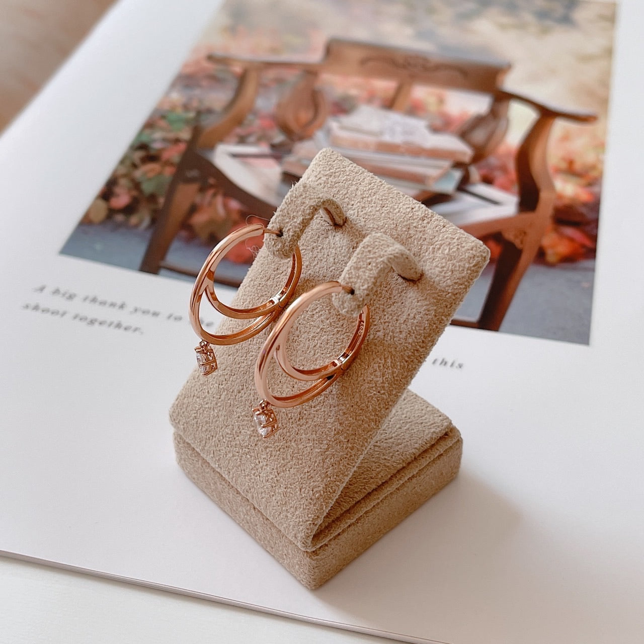 Double cubic dangle huggie earrings-2