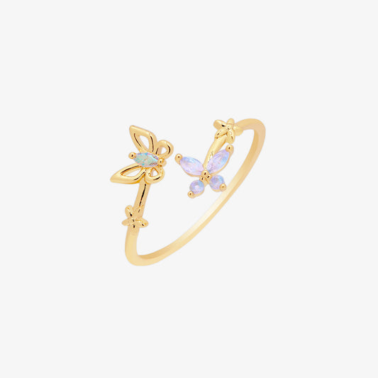 Smoky topaz moonstone butterfly ring-0