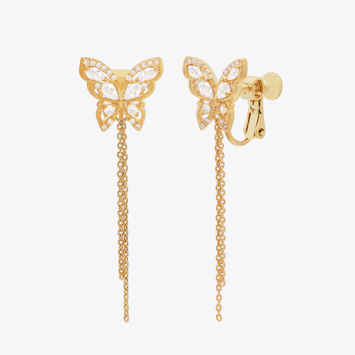 Butterfly Drop Clip On Earrings-0